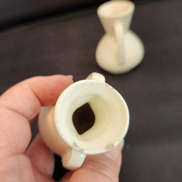 Set 2 Shawnee Pottery Vases 3" Miniature Mini Ivory Cream Jug READ USA 1940s VTG - Picture 7 of 12